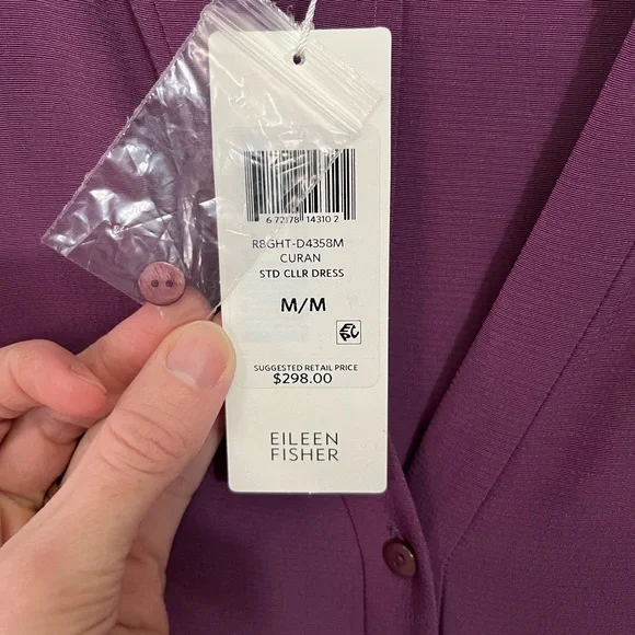 Eileen Fisher NWT Button-Front Long-Sleeve Drawstring Tencel Shirt Dress - Picture 10 of 13